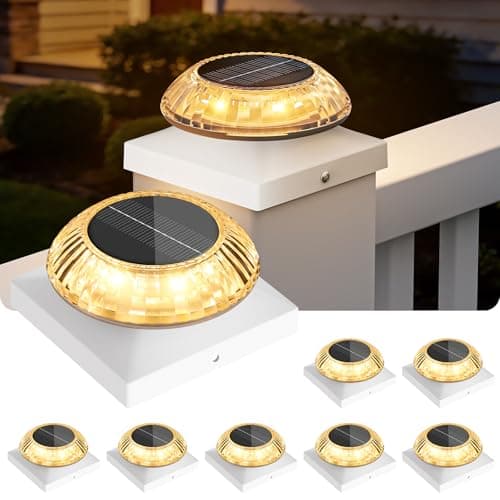VOLISUN Solar Post Cap Lights 8pack, White Solar Fence - Post Lamps Outdoor Waterproof, with Warm/Natural/Cool Light,for 4x4 Wooden/Vinyl