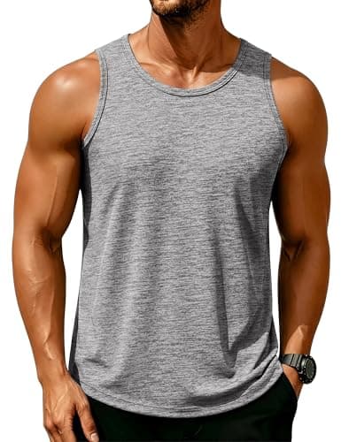 MAGCOMSEN Men's Tank Tops Quick Dry Gym Muscle Workout Athletic Summer Swim Running Tanks Top Light Grey