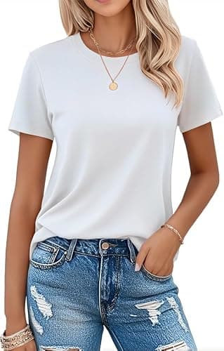 MAGCOMSEN Women's White T-Shirt Short-Sleeve Crew-Neck Shirt Classic-fit Breathable Cotton Tee Casual Basic Solid Tops, White, S