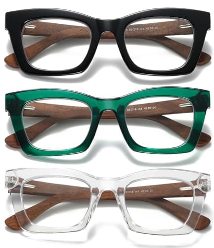 Hubeye Square Reading Glasses for Women Men Blue Light Blocking Computer Fashion Style Readers with Spring Hinge(Black+Green+Transparent,3.0)