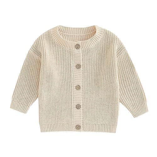 Newborn Baby Boy Girl Knit Sweater Cardigan Winter Warm Button Down Sweatshirt Top Outfit Cute Infant Fall Clothes (Cream White, 3-6 Months)