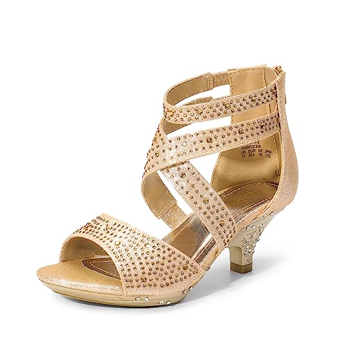 DREAM PAIRS Girls Sandals Low Heel Dress Pump Sandals SWEETY-2 GOLD Toddler Size 10