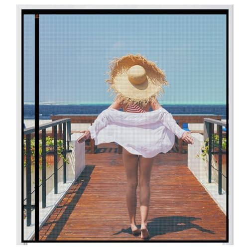 WochiTV Reversible Screen Door Mesh Fits Door Size 60 x 82, Left Right Side Opening Magntic Screen Door Screen Size 62" x 84", Top Anti-Tearing Mesh Net Curtain with Magnet