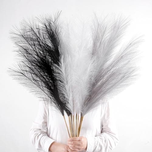 Acfruits 12PCS Faux Pampas Grass 38" Black White Gray for Floor Vase