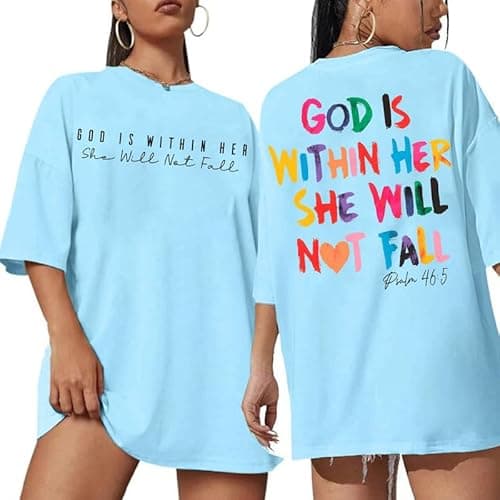 Jinluth Oversized Christian Shirts for Women Jesus Faith Shirt Bible Verse T Shirt God is Within Her Tees Inspirational Tops (Sky Blue,2XL)