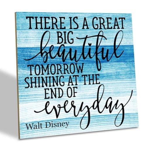 Positive Quote Sign, There's A Great Big Beautiful Tomorrow Shining at the End of Everyday, Wood Plaque Table Art Sign 6.2 * 6.2inch, Primitive Home Decor Sign, Motivational Presents, Friend Gift B