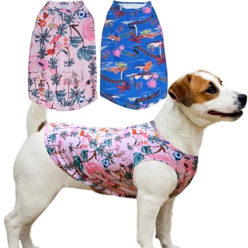 Uadonile Dog Cooling Shirts, Small Dog Shirts Dog Clothes for Boy Girl Dogs, Dogs Cooling T-Shirts for Bichon, Scottle, Dog Summer Shirts Hawaiian, S, 2 Pcs