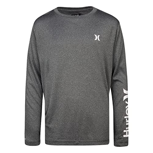 Hurley Boys' Long Sleeve Rash Guard Shirt, Black Heather, 5