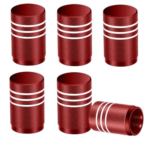 Tire Valve Stem Caps 6 Pack, Aluminum Tire Air Caps with Rubber O-Ring, Universal Fit for Cars Trucks SUVs Motorcycles, Red