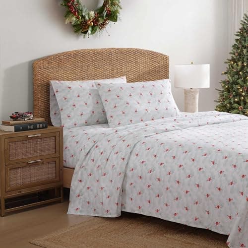 Tommy Bahama - Queen Size Sheet Set, Crisp & Cool Cotton Percale Bedding with a Smooth Lightweight Feel, 4 Piece Holiday Bed Sheets with Matching Pillowcases (Flamingo Santa Red)