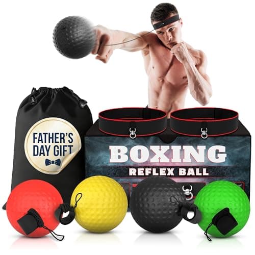 Boxing Reflex Balls Set - 4 Same Weight Color Balls, 2 Adjustable Headbands for Reaction Time Training, Hand-Eye Coordination, Hand Speed and Focus | Beginner to Advanced Drills, Boxing Training Kit