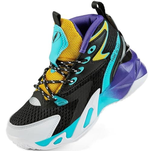 VITUOFLY Kids Basketball Shoes Boys Basketball Sneakers Girls Mid Top School Hoops Shoes Non-Slip Outdoor Sports Running Gym Big Kid Size 5
