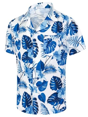 Men's Short Sleeve Hawaiian Shirt Quick Dry Loose Fit, Floral Print Tropical Cruise Beach Button Down Graffiti Aloha