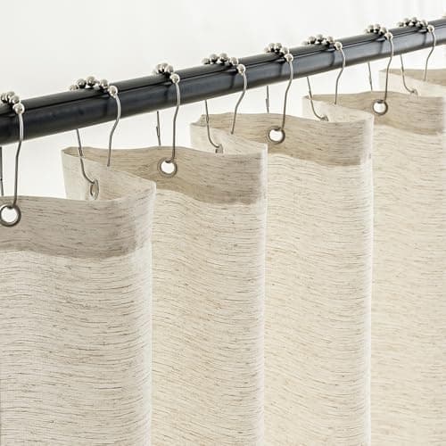 VOILYBIRD Natural Linen Shower Curtain, Farmhouse Bath Decor Slub Texture Neutral Elegant Long Shower Curtain with Hooks, 72” x 78”