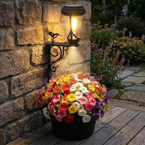 19.29" H Solar Lights Planter Dual-Sided 3000K Warm White Lighting, 2 in1 (Wall/Stand) Flower Pots, Auto on/Off IP65 Solar Post Light with Planter Waterproof for Yard, Patio, Porch, Pathway Decor