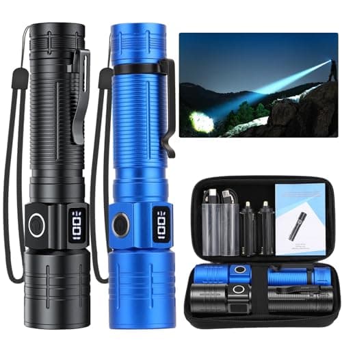 NetCan LED Flashlight, High Powered Super Bright Tactical Flashlight, Rechargeable Flashlights High Lumens, 6 Modes Zoomable Waterproof Flash Lights for Emergency, Camping, Hiking (Black+Blue)