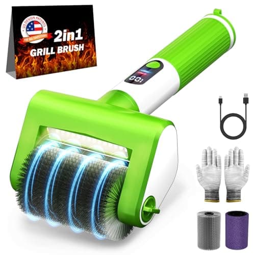 VYTOOV Electric Grill Brush, 2-Speed BBQ Grill Brush with LED Light/Screen Powerful Cleaning 800RPM/4000mAh/2 Brush Heads No Bristle Shedding Rechargeable Lightweight Grill Cleaner for Outdoor/Camping