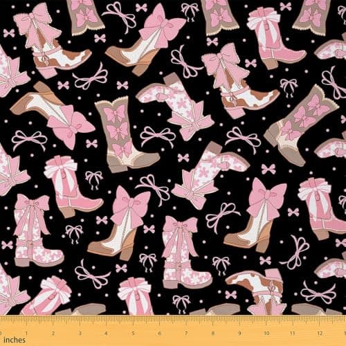 Feelyou Black Pink Western Upholstery Fabric for Chairs Cowgirl Cowboy Boots Fabric By The Yard Cute Bowknot Dreamy Princess Style Decorative Soft Flannel 1 Yard Girly