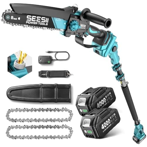 SEESII 2-in-1 Electric Pole Saws for Tree Trimming, 8 Inch Brushless Mini Chainsaw with Extension Pole, Cordless Pole Chain Saw, Tree Trimmer Limb Branch Cutter Pruner with 2 x 4.0Ah Batteries,P8 Nex