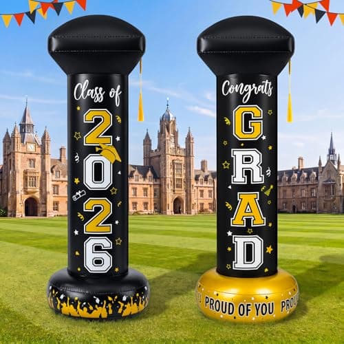 Jenaai 2pcs 4.9ft 2026 Inflatable Graduation Decorations, Large Bachelor's Cap Blow up Decor, Black Gold Grad Inflatable Decor, Congrats Grad Blow up Yard Sign for Lawn Party, High School College