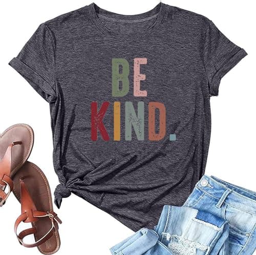 Comfort Colors Be Kind Shirt Retro Vintage Language Kindness Tee Short Sleeve Teacher Shirt Loose Fit Tops Greyblack L