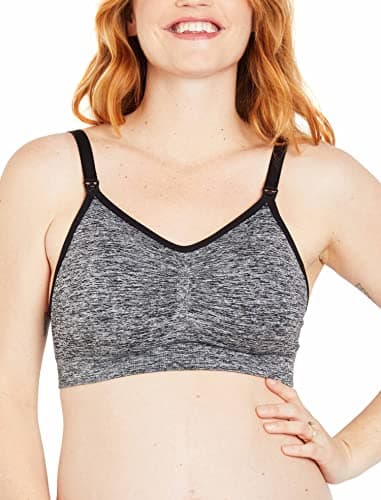 Motherhood Maternity Women's Wireless Clip Down Seamless Nursing Bra for Breastfeeding, Grey Space Dye, Medium