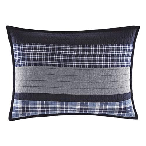 Nautica – Standard Quilted Sham, Yarn Dyed Cotton Bedding with Reversible Plaid Design, Lightweight Pillowcase, College Dorm Room Essentials (Adelson Blue)
