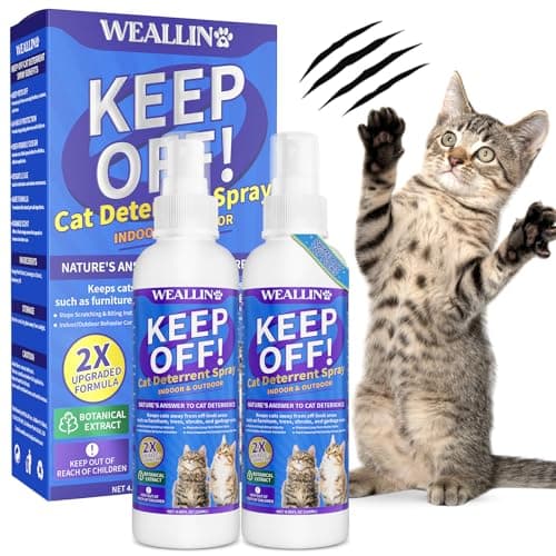 WEALLIN Keep Away Cat Deterrent Spray-2 Pack(8.12 Oz), Natural Cat Repellent Spray Safe Indoor & Outdoor Deterrent for Furniture Protection, Effective Anti-Scratch Training Aid