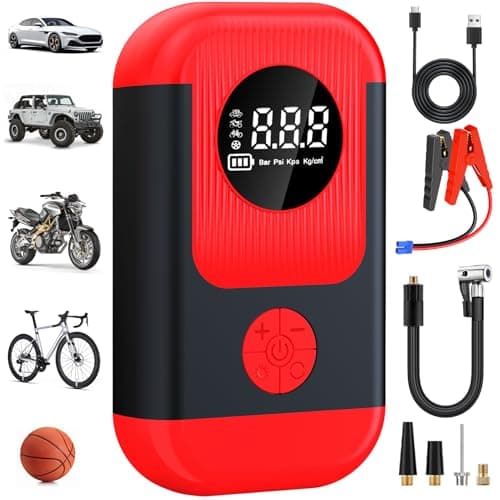 ApexNexus Tire Inflator Portable Air Compressor & Car Jump Starter, Cordless Air Pump with LED Light & Pressure Gauge for Auto,Motorcycles,Bikes,Balls.
