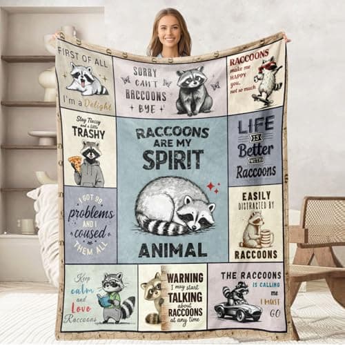 keepitcozi Raccoon Gifts Throw Blankets for Women Men, Raccoon Lovers Birthday Gifts Blanket for Boy Girl, Home Room Decor for Him Her, Flannel Soft Blanket for Bed Couch 50"x60"