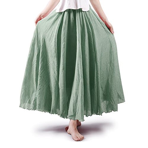 OCHENTA Boho Cotton Maxi Skirts Flowy A Line Skirt for Girl Green150-10-11Y
