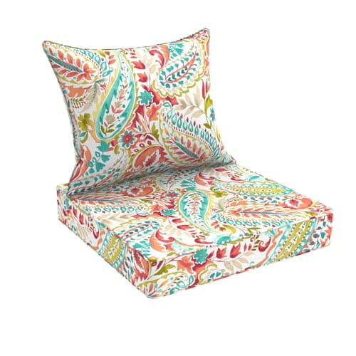 DYTXIII Outdoor Deep Seat Cushion Set, Water Repellent 22"x22" Patio Thick Cushions Replacement with Seat & Back Pillow for Patio Sofa, Wicker Chair, Couch - Pretty Paisley