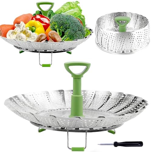Consevisen Vegetable Steamer Basket for Cooking Food, Stainless Steel Veggie Steam Basket for Pot, Folding Expandable Steaming Insert with Extendable Handle Fits Various Size Pot, 5.1" to 9"