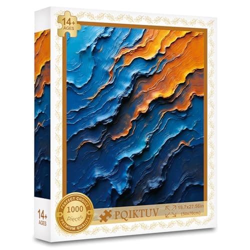 PQIKTUV 1000 Piece Blue Orange Abstract Wave Art Jigsaw Puzzle