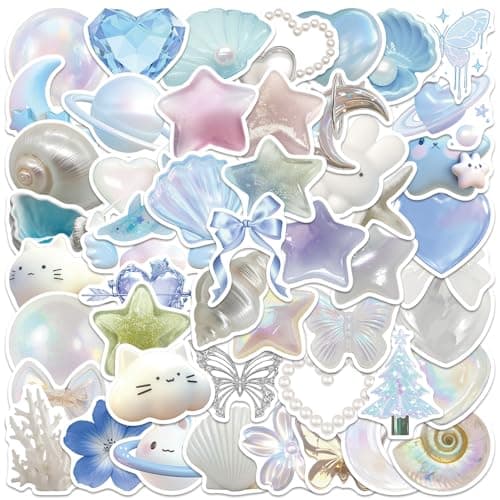 Cute Ocean Galaxy Aesthetic Stickers for Women, 50PCS Kawaii Vinyl Waterproof Stickers for Water Bottle,Laptop,Scrapbook, Jewelry Accessories Decals for Adults, Party Supplies