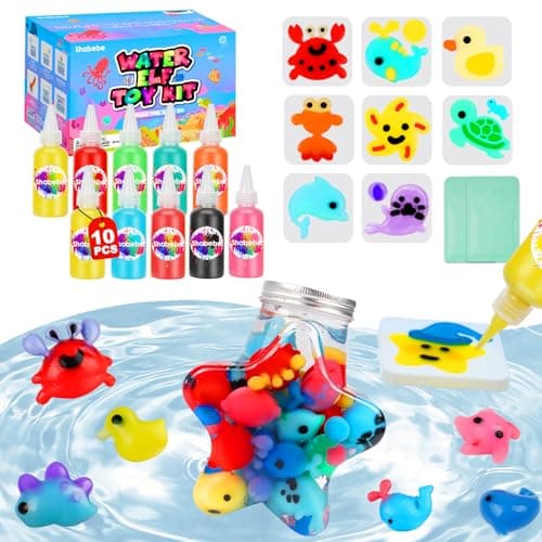 Shabebe Magic Water Elf Toy Kit– 10 Magic Gels & 8 Sea Creature Molds, DIY Aqua Fairy Water Gel Crafts Toy, Make Water Pets & Squishy Figures, Fun Birthday Gift for Kids Ages 3+