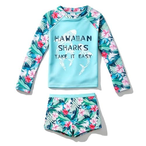 PHIBEE Girls' Rash Guard Set Long Sleeve UPF 50+ Sun Protection Two-Piece Swimwear Green 10