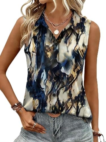 Zeagoo Womens Summer Tops Sleeveless Button Down Shirts 2026 Collared Blouses Dressy Casual Vacation Clothes