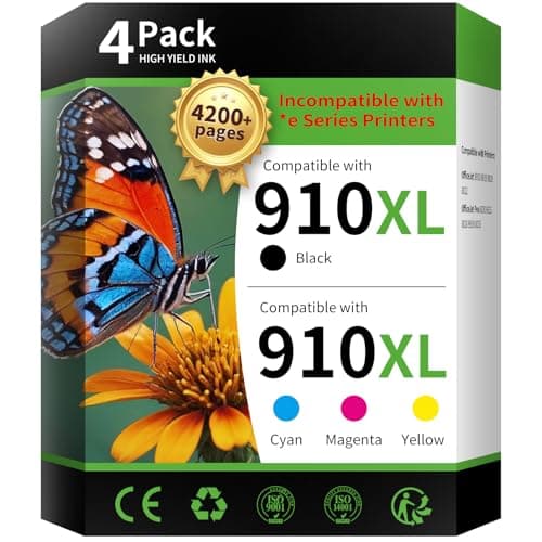 INK4U 910XL Ink Cartridges Combo Pack Compatible Replacement for HP 910XL 910 Ink Cartridges Work with OfficeJet Pro 8020 8025 8028 8030 8035 8010 8015 8018 8022 Printer (1BK/1C/1M/1Y, 4 Pack)