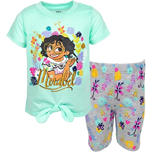 Disney Encanto Mirabel Big Girls Graphic T-Shirt and Bike Shorts Outfit Set Turquoise 10-12