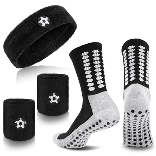 scenicamp 5 Pieces Sweatbands Socks Set Sports Headband Wristbands Grip Socks for Soccer Tennis Football Gym Working Out