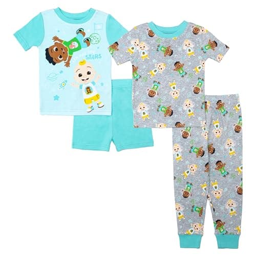 CoComelon Toddler Boys' 4-Piece Snug-fit Cotton Pajamas Set (Teal/Grey, 4T)