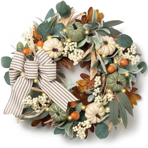 Valery Madelyn 20'' Fall Wreaths for Front Door with LED Lights