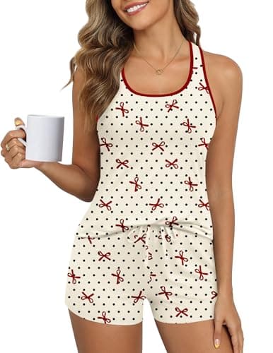 Ekouaer Womens Tank Top Pajama Set Comfy Sleeveless Sleepwear Racerback Cami and Shorts Pjs 2 Piece Summer Loungewear