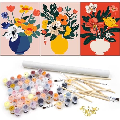 3 Pack Paint By Numbers Kit for Adults - Flowerpot Adult Beginner Diy Acrylic Pigment Canvas Easy Paint By Numbers - Suitable for Home Space Wall Decoration - 12x16 Inch Arts and Crafts for Adults