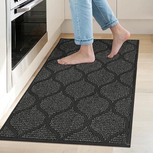 COSY HOMEER Kitchen Rug Non Slip Washable 20"x32", Absorbent Kitchen Mats for Floor, Runner Rugs for Kitchen Floor, 100% Polypropylene Kitchen Sink Rug (Dark Grey)