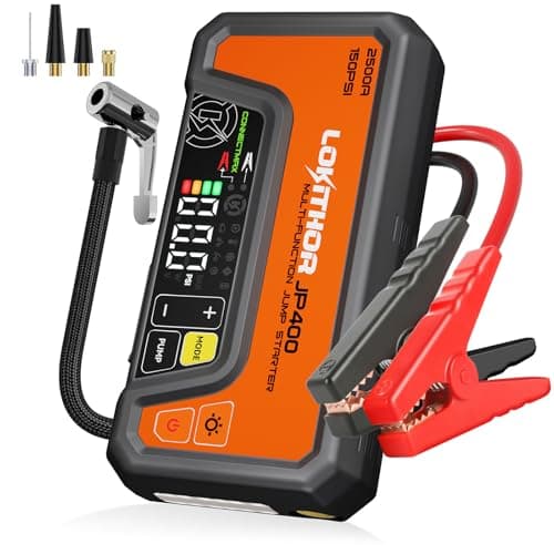 LOKITHOR JP400 Jump Starter with Air Compressor, 2500A 12V Portable Car Battery Booster Pack (8.5L Gas/6.5L Diesel) with ConnectMax Tech, 150PSI Tire Inflator, Auto-Shutoff & Dynamic Dwell (Orange)
