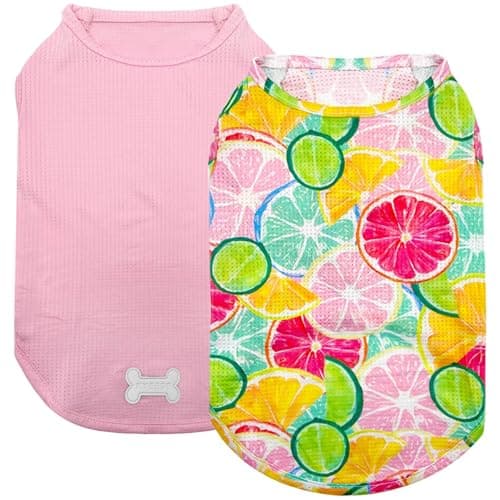 KYEESE 2Pack Dog Shirt, Lightweight Sun Protection Dog T Shirts for Small Medium Dogs Girl, Breathable Mesh Tank Top Sleeveless Pet Reflective Vest, Soft Summer Dogs Clothes, Lemon+Pink, XL