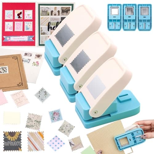 BAOFALI 3Pcs Stamp Puncher, 1X0.8inch &1inch Stamp Punch1 Inch Square Punch, Scalloped Rectangle Lever Action Paper Punches for Crafting Scrapbooking DIY Scrapbooking Journaling Card Making