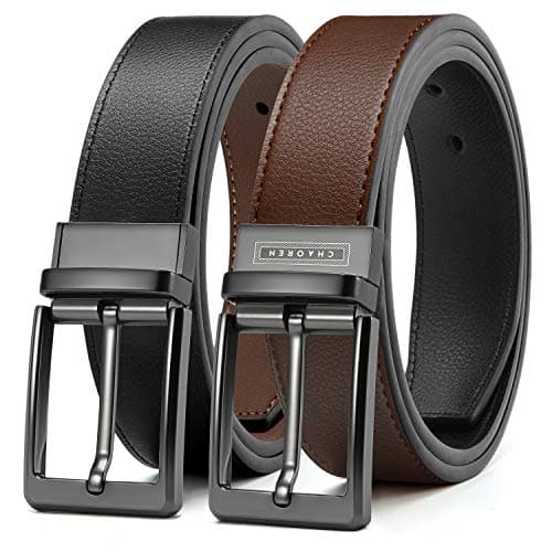 CHAOREN Reversible Mens Belt 1 Piece – Leather Belt Men for Dress Pants - Single Belt, 2 Colors